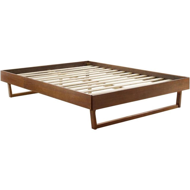 Walnut Queen Mid-Century Modern Wood Platform Bed Frame