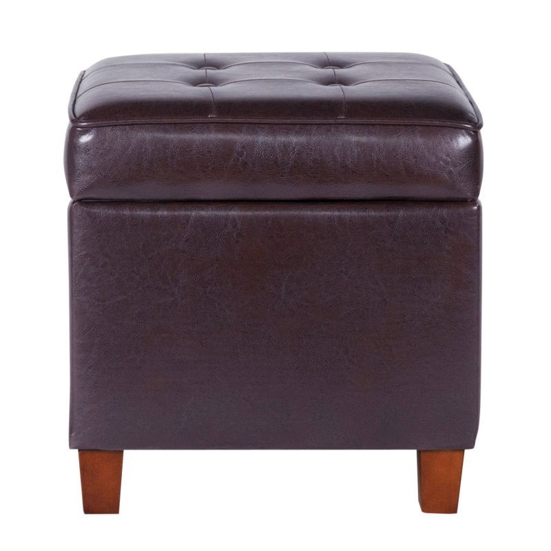 Brown Faux Leather Tufted Storage Ottoman with Hinged Lid