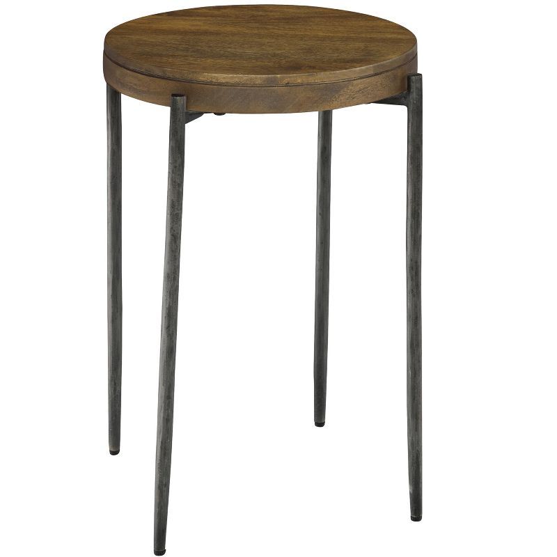 Transitional Round Brown Wood and Metal Chairside Table