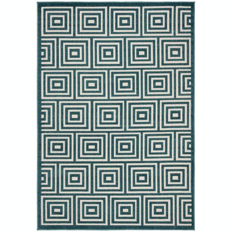 Cottage Elegance 79'' Cream & Turquoise Synthetic Area Rug