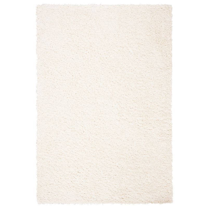 Ivory Rectangular Shag Rug with Synthetic Fibers