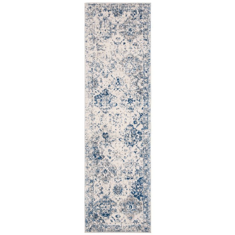 White and Blue Distressed Synthetic Area Rug