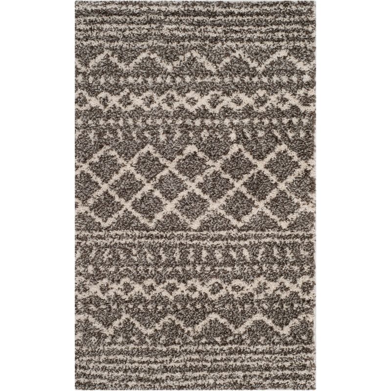 Luxurious Brown Ivory Hand-Knotted Shag Area Rug 3' x 5'