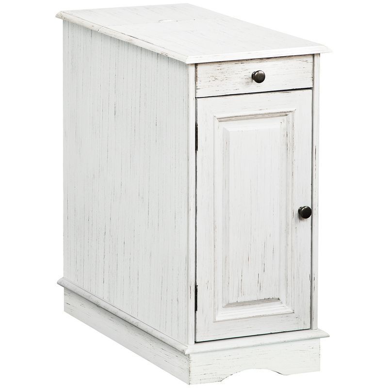 Elegant White Wood Flip-Top End Table with Storage