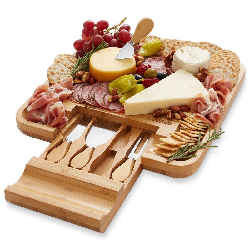 Casafield Bamboo Cheese Board with 4-Piece Knife Set