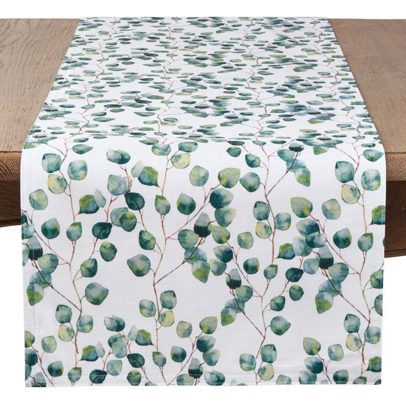 Eucalyptus Leaf Polyester Table Runner with Fringe, 16"x120"