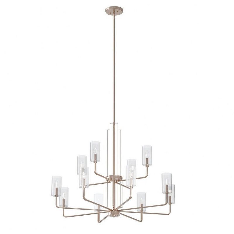 Kimrose 72" Polished Nickel 12-Light Chandelier with Clear Fluted Glass