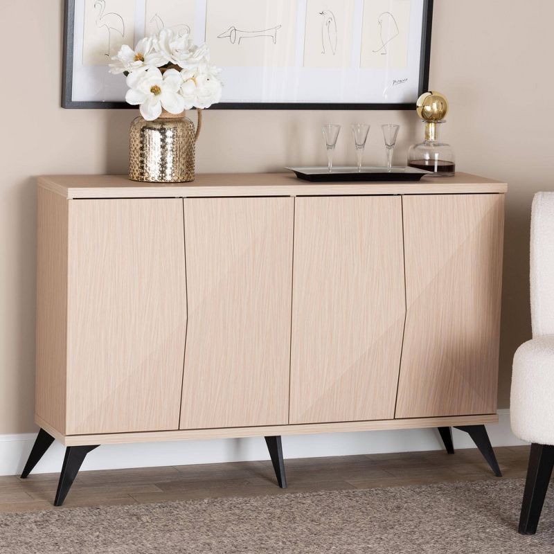 Draper Light Brown and Black Wood 4-Door Sideboard Buffet