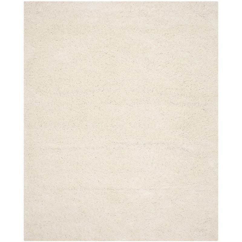 Luxurious White Square Shag Rug, Hand-Knotted, Easy Care