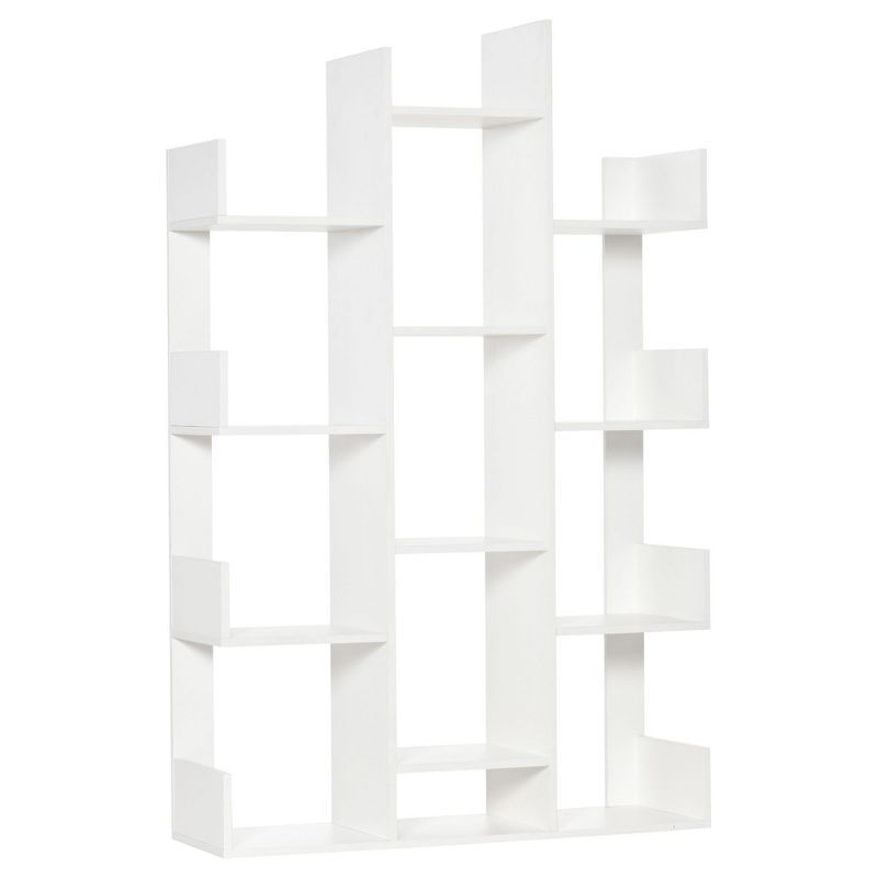 White Modern Tree-Shaped Freestanding Bookcase with 13 Shelves