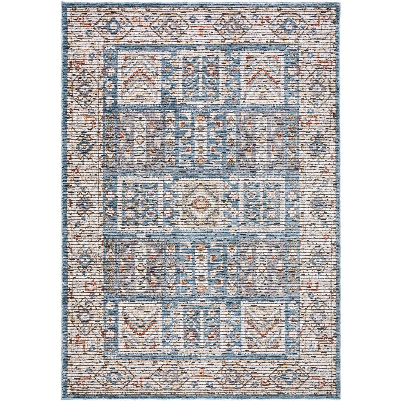 Ivory and Blue Hand-knotted Stain-resistant 5' x 8' Area Rug