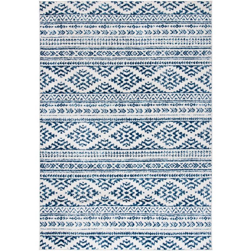 Ivory & Navy Boho-Chic Hand-Knotted Synthetic Area Rug 5'3" x 7'6"