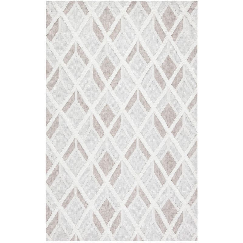 Off-White Geometric Flat Woven Wool 4' x 6' Rug