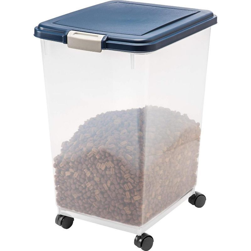 Blue 69 Quart Airtight Plastic Pet Food Storage Container with Casters