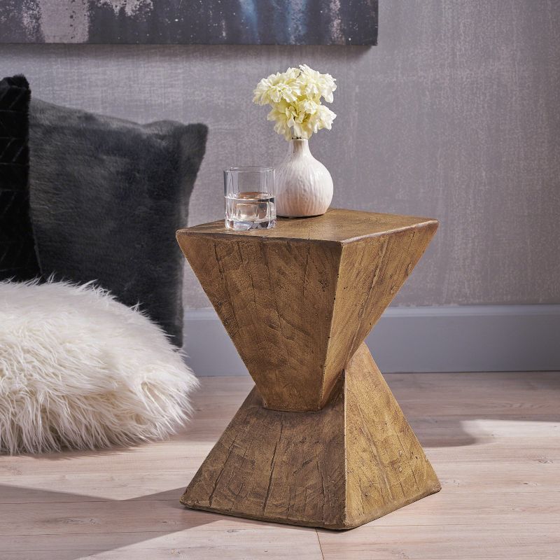 Twisted Hourglass Modern Accent Table in Wood Finish