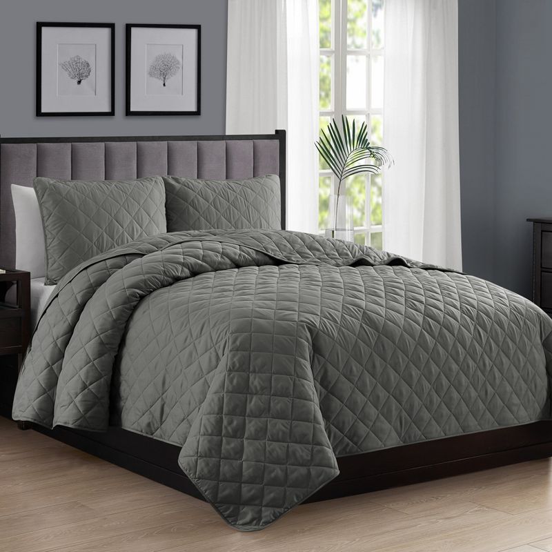Dark Gray Full/Queen Reversible Microfiber Quilt Set