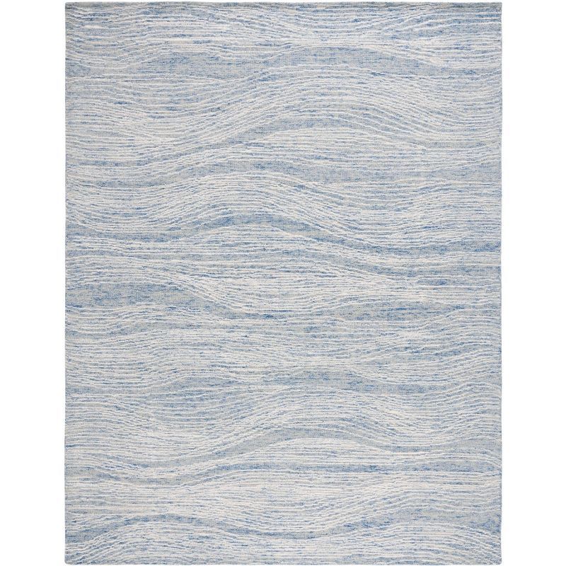Hand-Tufted Geometric Blue Wool 8' x 10' Rectangular Area Rug