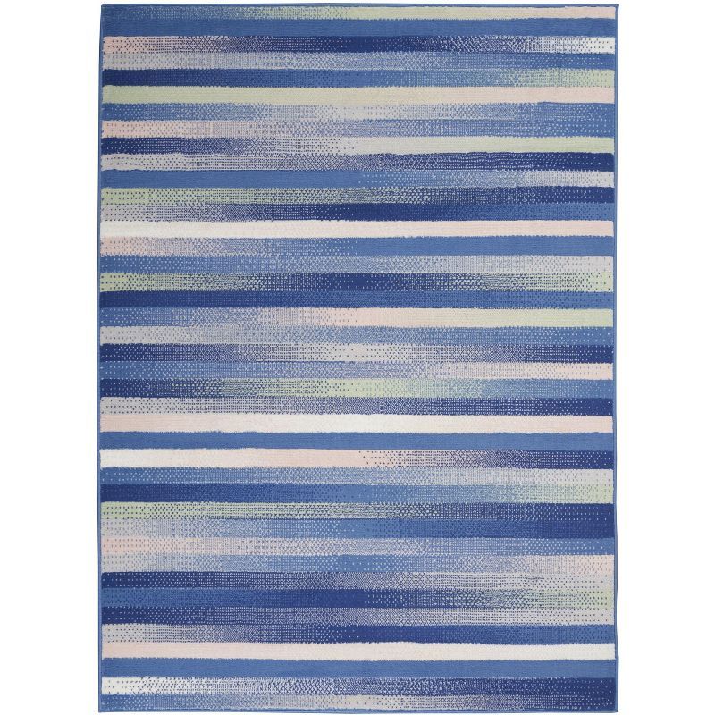 Blue Multicolor Geometric 6' x 9' Synthetic Area Rug