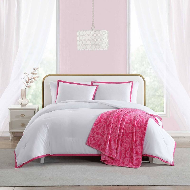 Twin White and Pink Microfiber Reversible Comforter Set