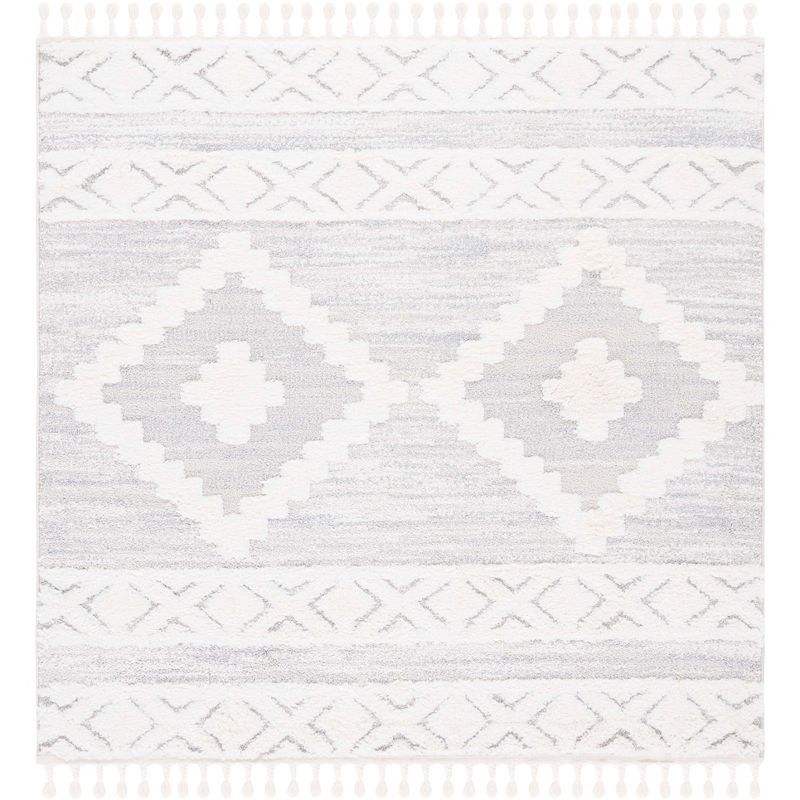 Ivory Diamond Braided Fringe 6'7" Square Shag Rug