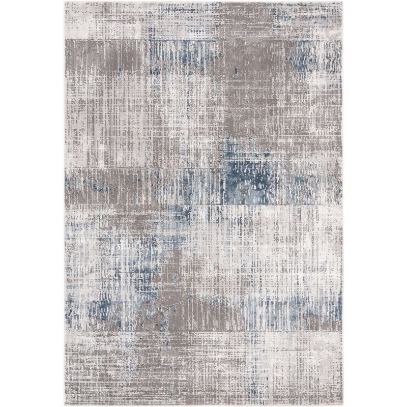 Gray and Blue Abstract Washable Rectangular Area Rug