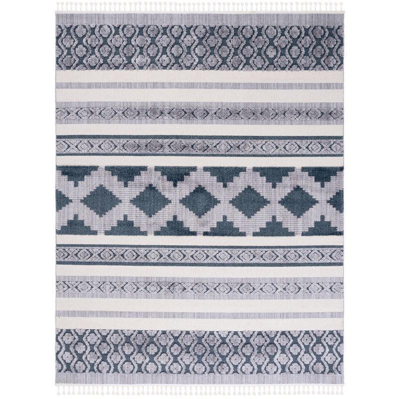 Handmade Blue and Ivory Geometric Synthetic 8' x 10' Area Rug