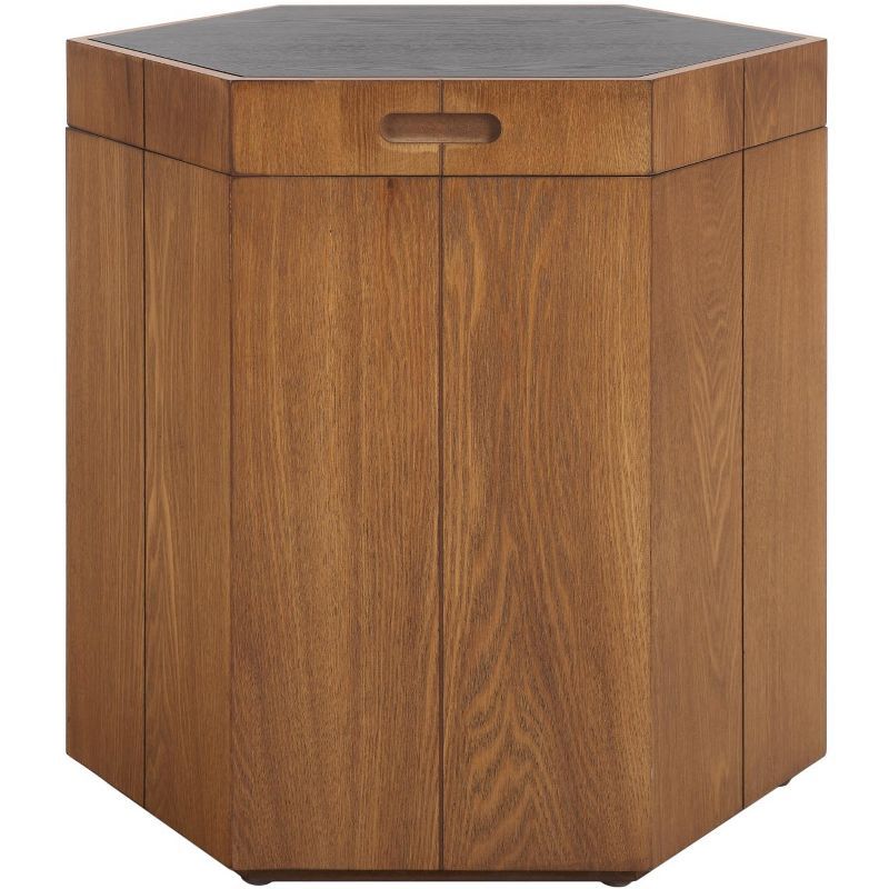 Rafaela 20" Walnut and Black Hexagon Storage Accent Table