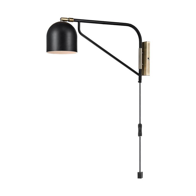 Matte Black and Antique Brass Classic Plug-In Wall Sconce