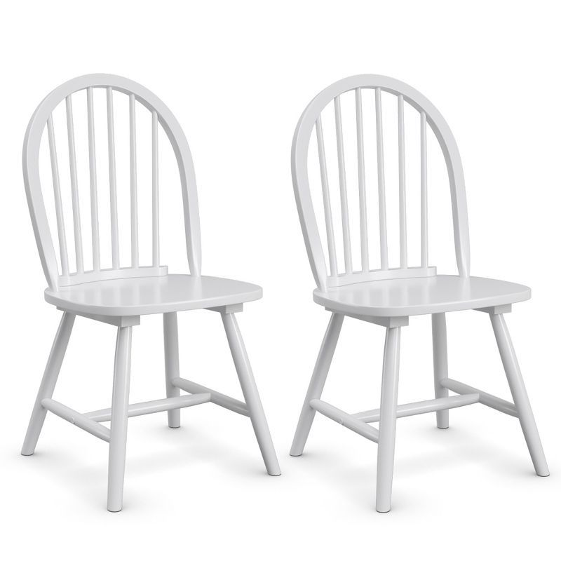 Set of 2 White Wooden Windsor Side Chairs with Slat Back