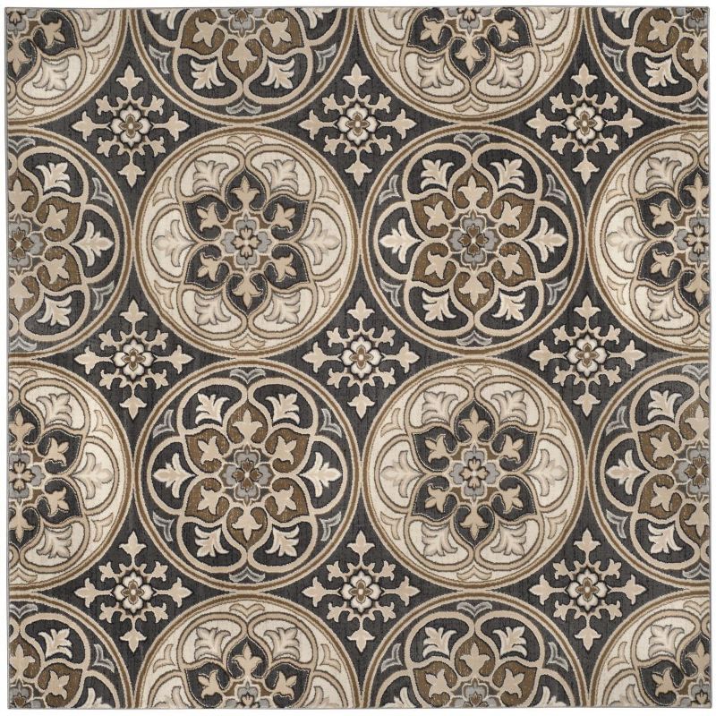 Classic Elegance 8' Square Brown Synthetic Area Rug