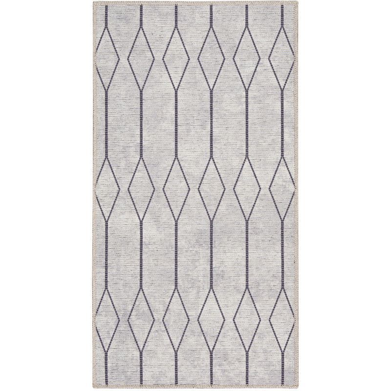 Ivory & Grey Geometric Synthetic 2' x 3'9" Easy-Care Area Rug