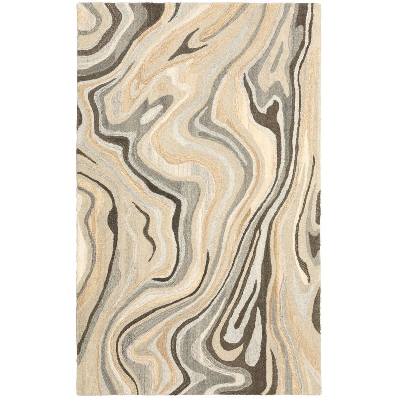 Gray and Beige Handmade Wool Tufted Rectangular Area Rug