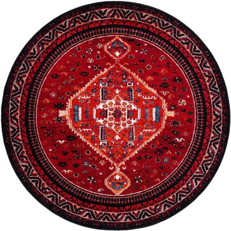 Antiquity Charm 79" Round Black Synthetic Area Rug