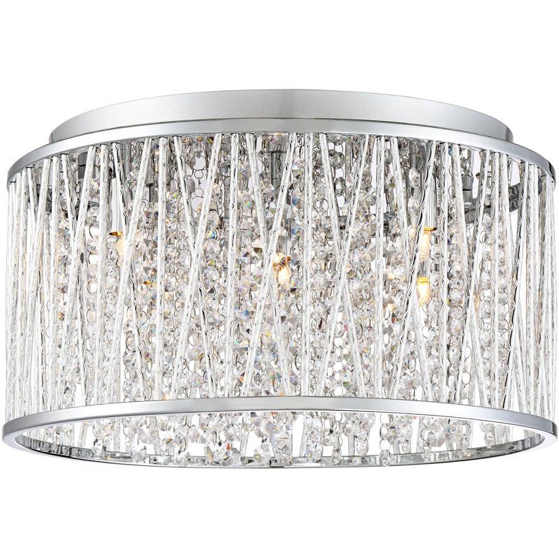 16" Chrome Crystal Drum Modern Flush Mount Ceiling Light