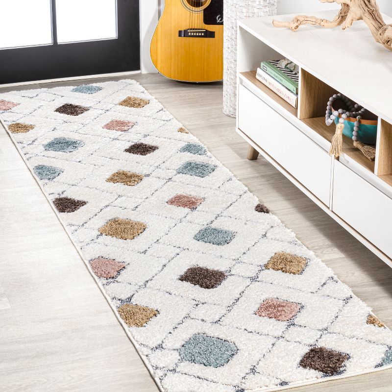 Astrid Multi/Cream Synthetic Trellis Runner Rug, 2 ft. x 8 ft.