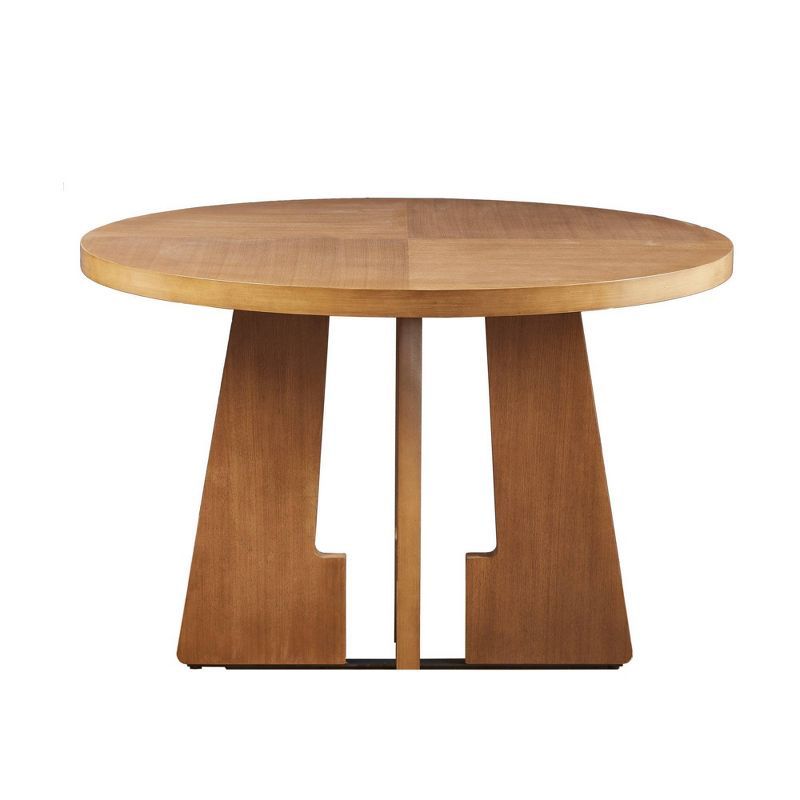 Pecan Wood Round Dining Table with X-Base, Seats 4