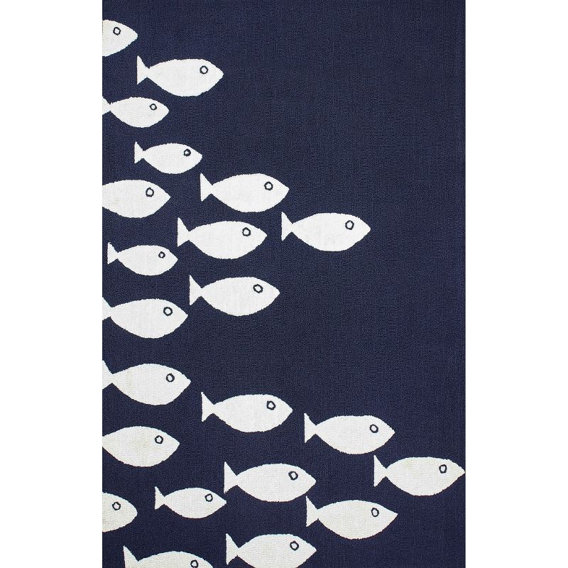 Navy and White Fish Pattern Indoor/Outdoor Rug