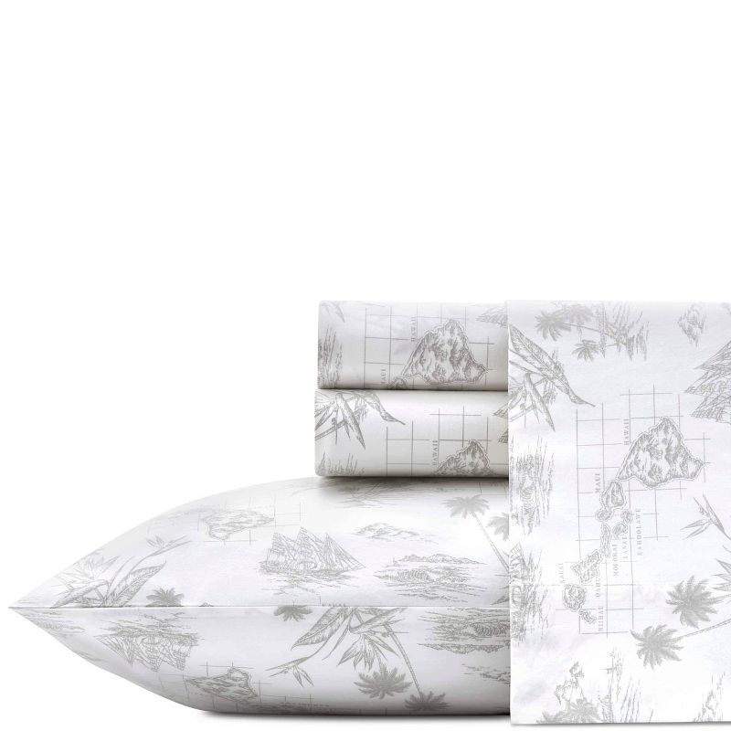 King Gray Cotton Percale Vintage Map Sheet Set