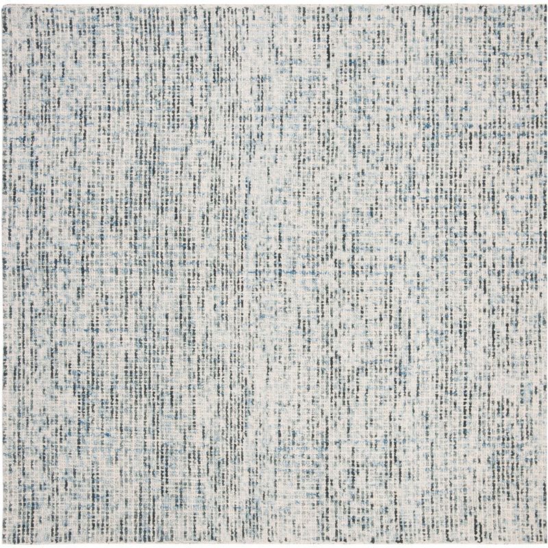 Handmade Abstract Blue Charcoal Tufted Wool Square Rug - 6' x 6'
