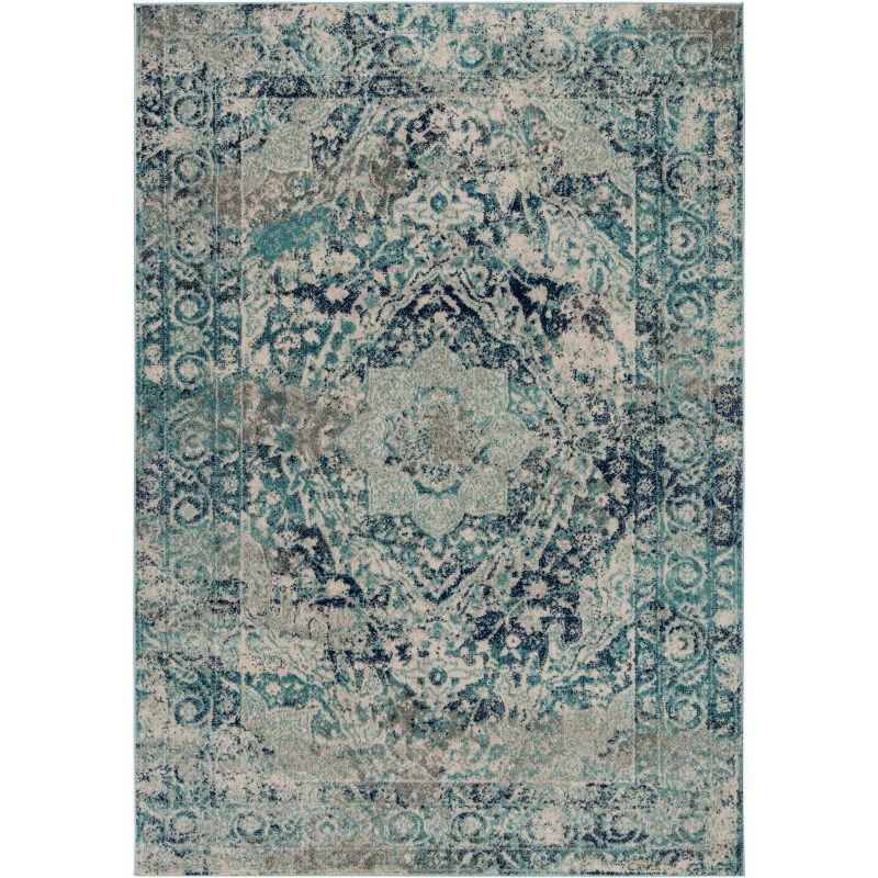 Reversible Rectangular Easy Care Blue Synthetic Area Rug - 5'3" x 7'6"