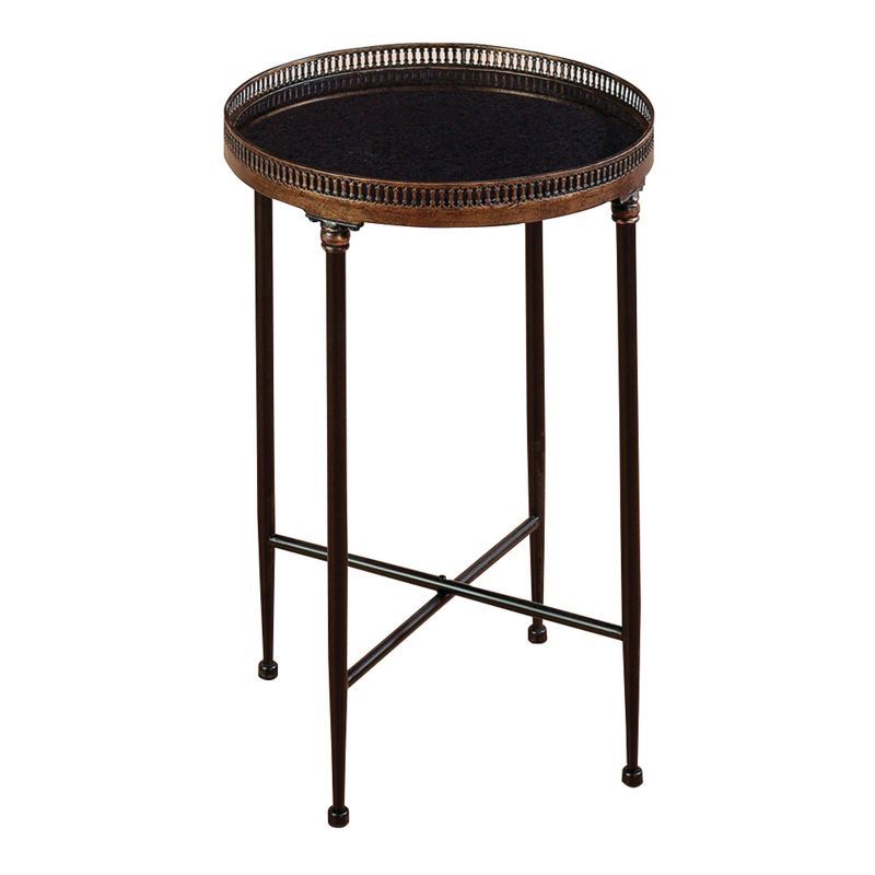 Black Round Metal and Stone Accent Table with Graduated Legs