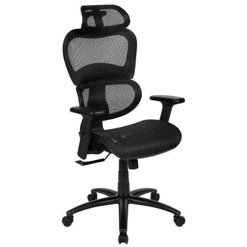 Ergonomic High-Back Swivel Task Chair with Adjustable Arms in Black