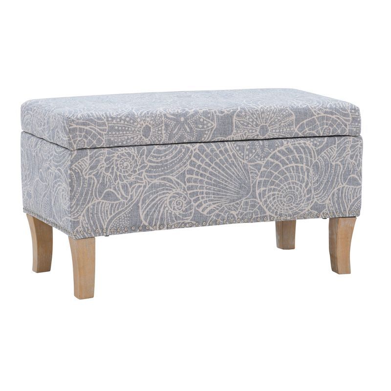 Coastal Charm Stone Gray Storage Ottoman with Seashell Pattern