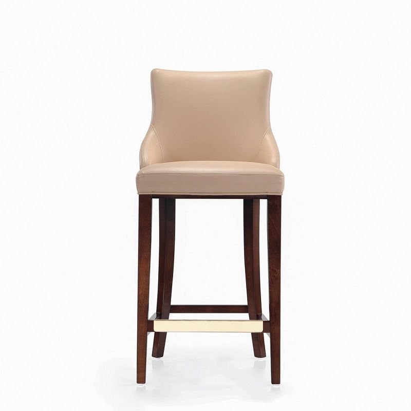 Tan Leatherette Upholstered Barstool with Beech Wood Legs