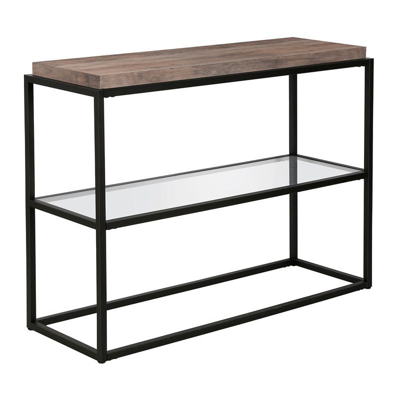 42" Black and Bronze Metal Console Table with Gray Oak Wood Shelf - Henn&Hart