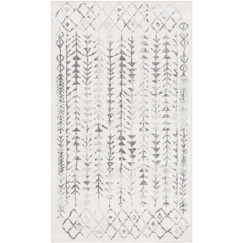 Ivory and Gray Hand-Knotted Synthetic Area Rug