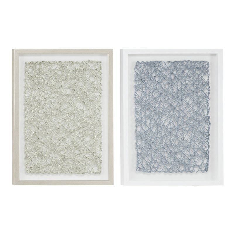 Set of 2 Silver and Gray Abstract String Art Shadow Box Wall Decor