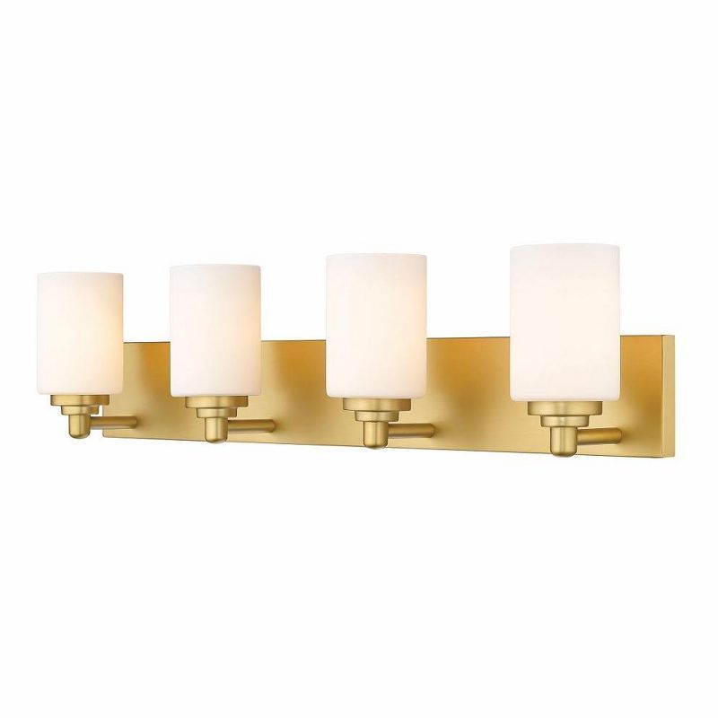 Brushed Gold 4-Light Vanity with White Glass Shades