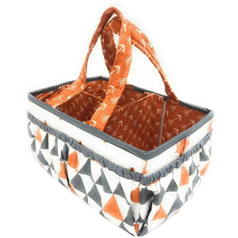 Orange and Gray Cotton Nursery Diaper Caddy with Handles