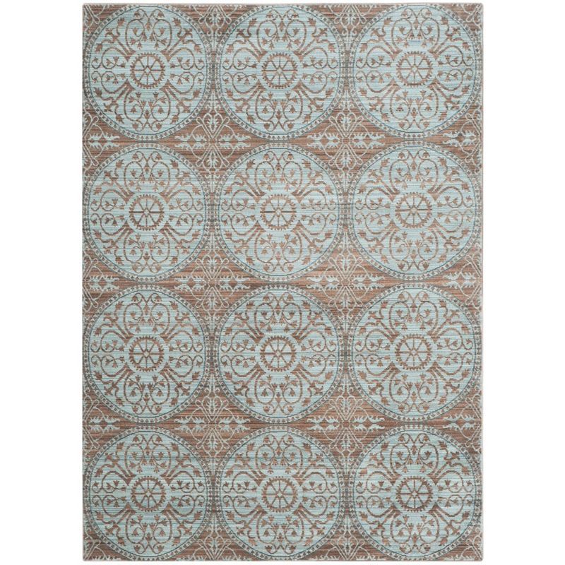 Valencia Brown and Blue Synthetic Rectangular Area Rug